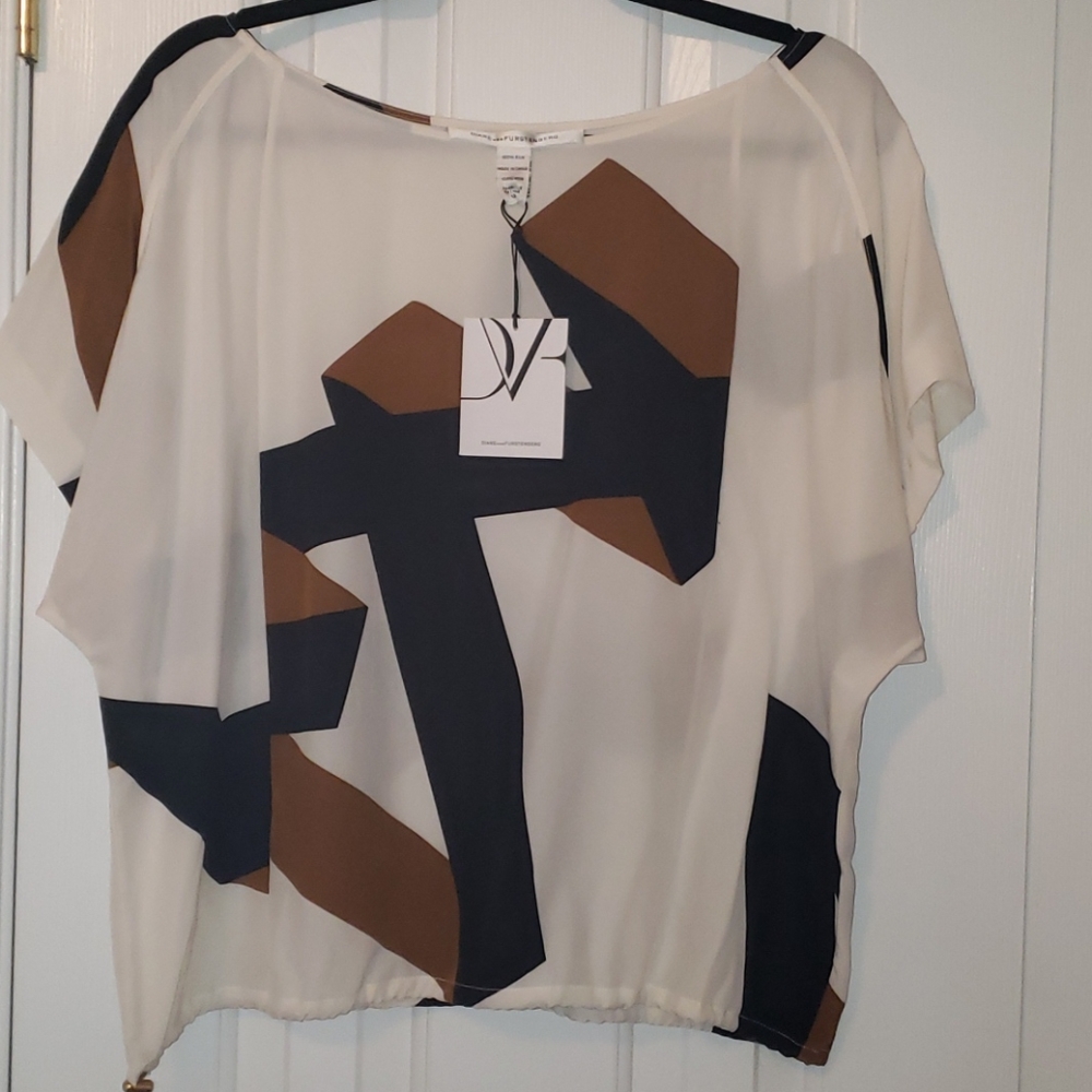 Diane Von Furstenberg Blouse - Blk/Brown/Beige 12